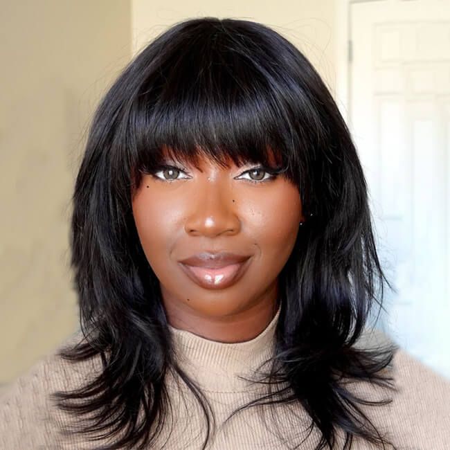 Glueless Wolf Cut Messy Hair Layered Wig With Bangs