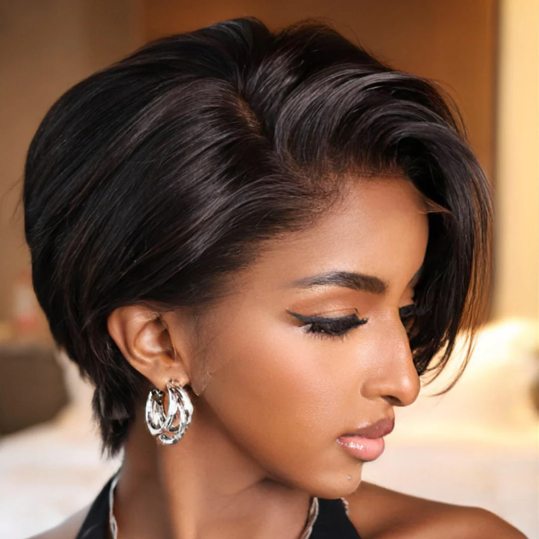 Boss Lady Side Part Layered Pixie Cuts 13x4 Frontal Lace Wig