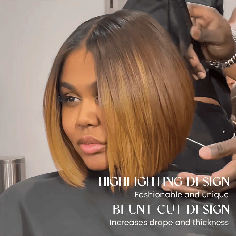Ombre Honey Blonde With Brown Bob 5x5 Lace Wig