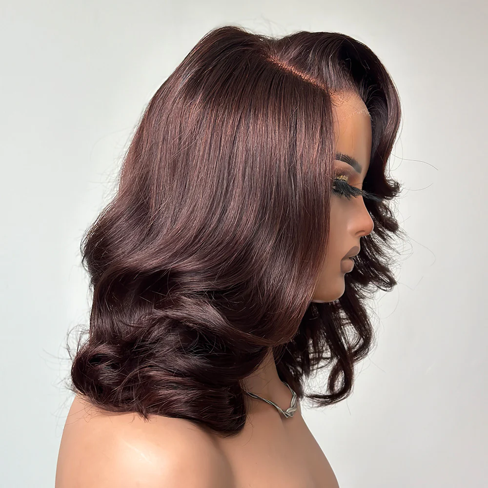Dark Brown Layered Cut 5x5 Lace Body Wave Bob