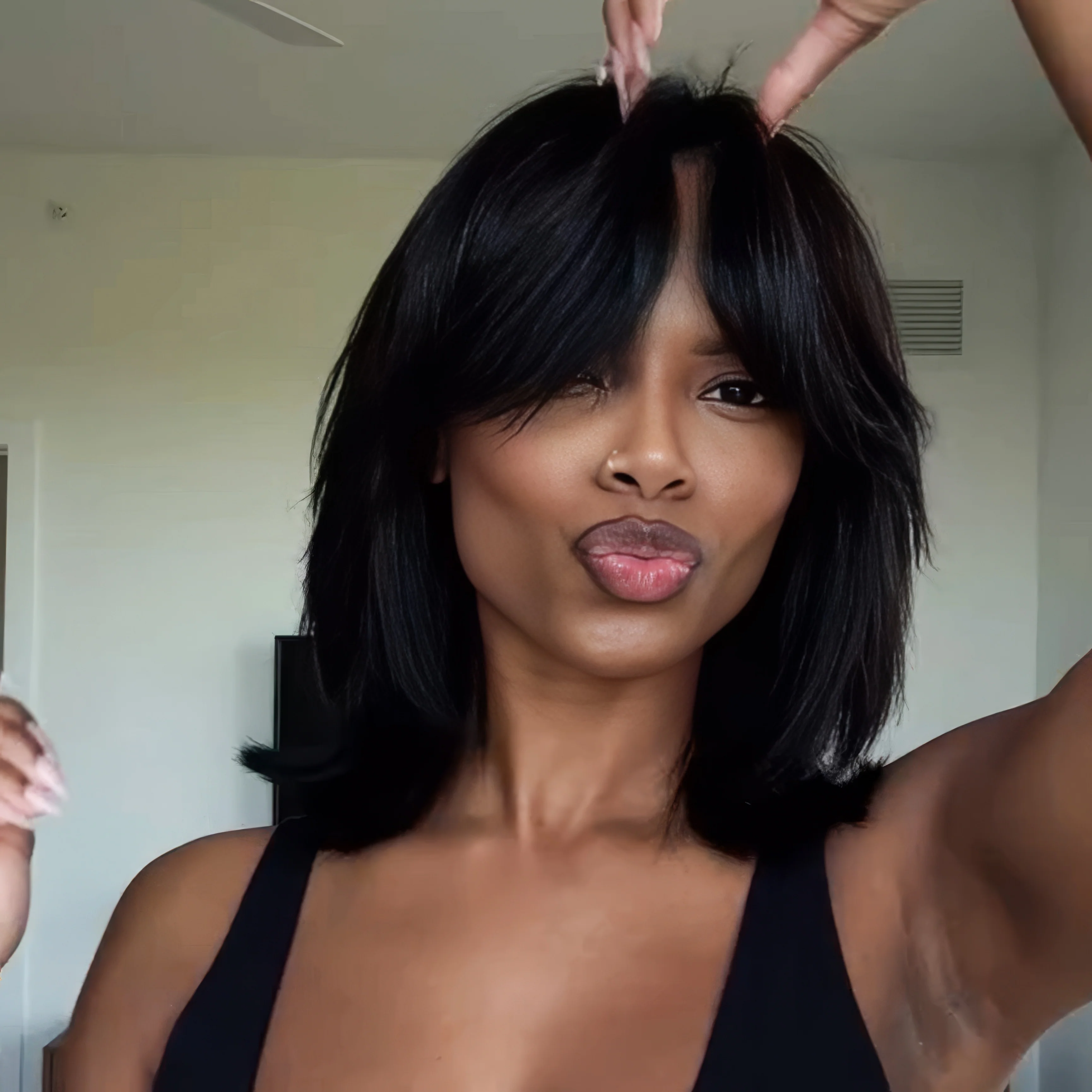 Face-Framing Sleek Swoop Bangs Layered Bob 5x5 Lace Human Hair Wig