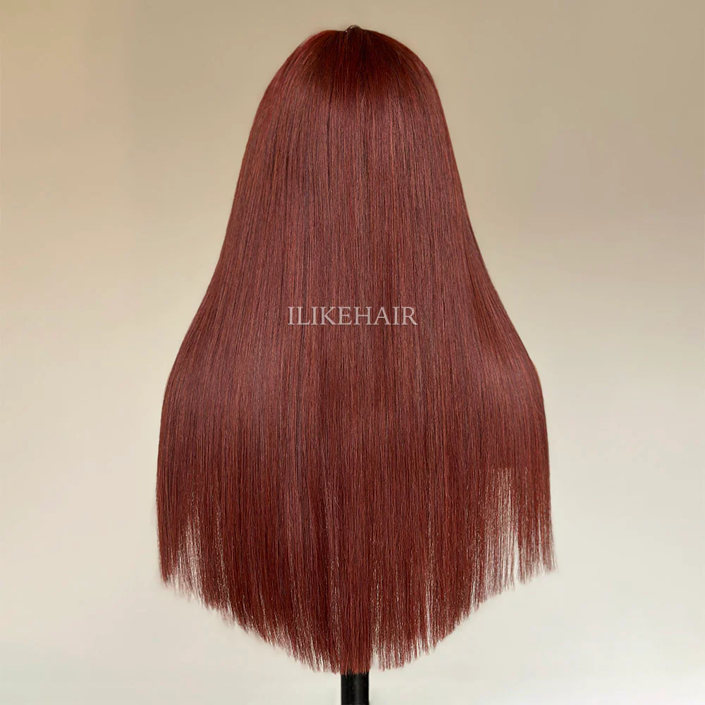 Put On & Go Reddish Brown Straight Glueless Wig With Bangs