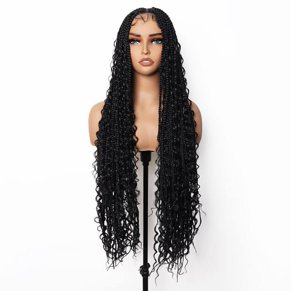 Fully Handmade Knotless Braid Glueless HD Lace Wig with Invisible Drawstring