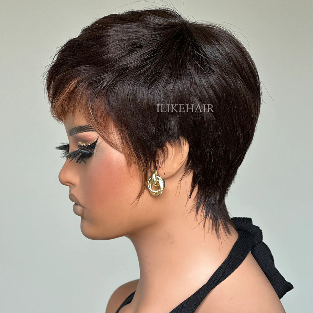 Put On & Go Short Pixie Cut With Blonde Fringe Glueless Wig