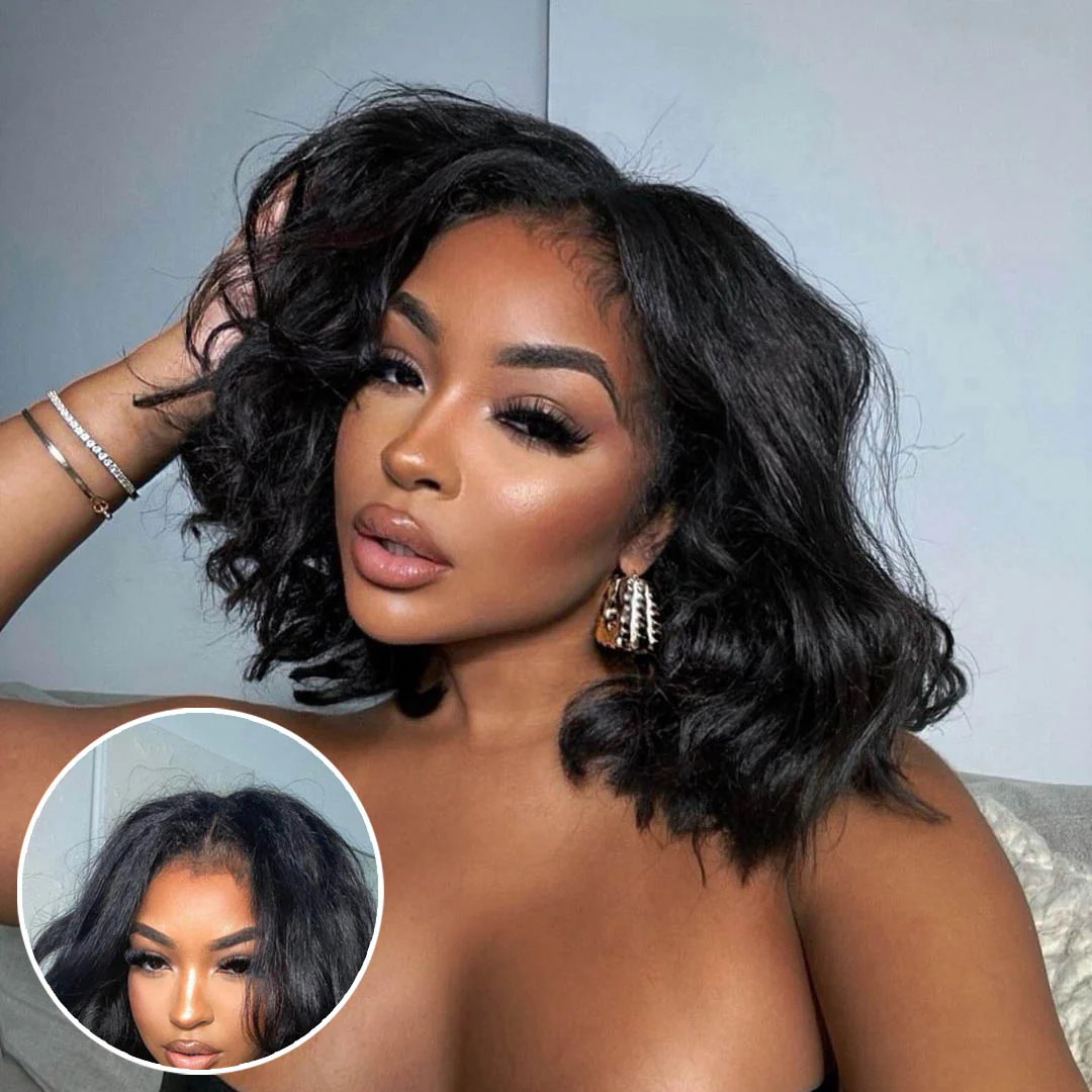 Put on & Go Yaki Wavy Bob  5x5 Pre-cut Lace With Kinky Edges  Wig