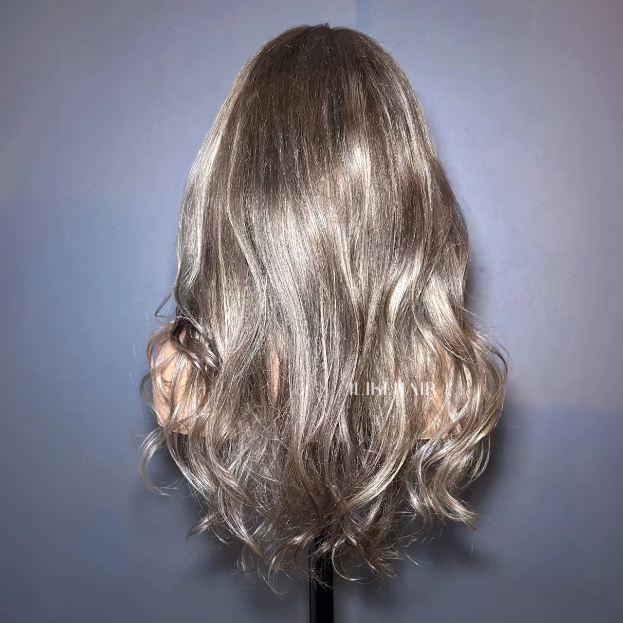 Ombre Ash Blonde With Brown Highlights Layered Cut Wavy Wig With Bang