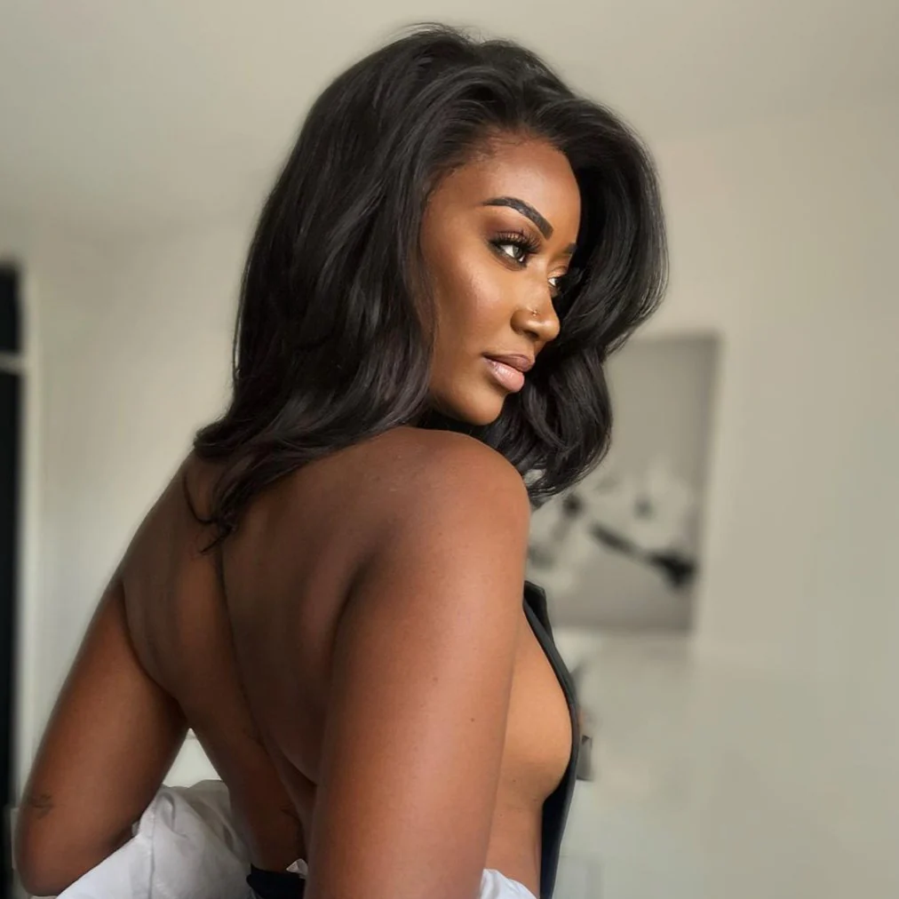 Layered Cut Wavy Human Hair Lace Front Wig With Butterfly Bangs