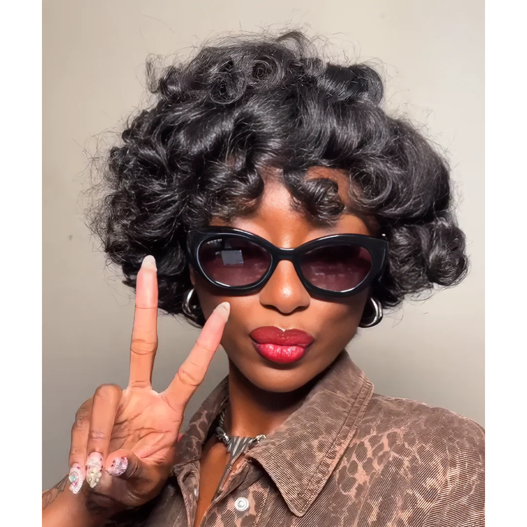 Put On ��� Go Short Bouncy Loose Curly Pixie Cut Glueless Wig With Bangs