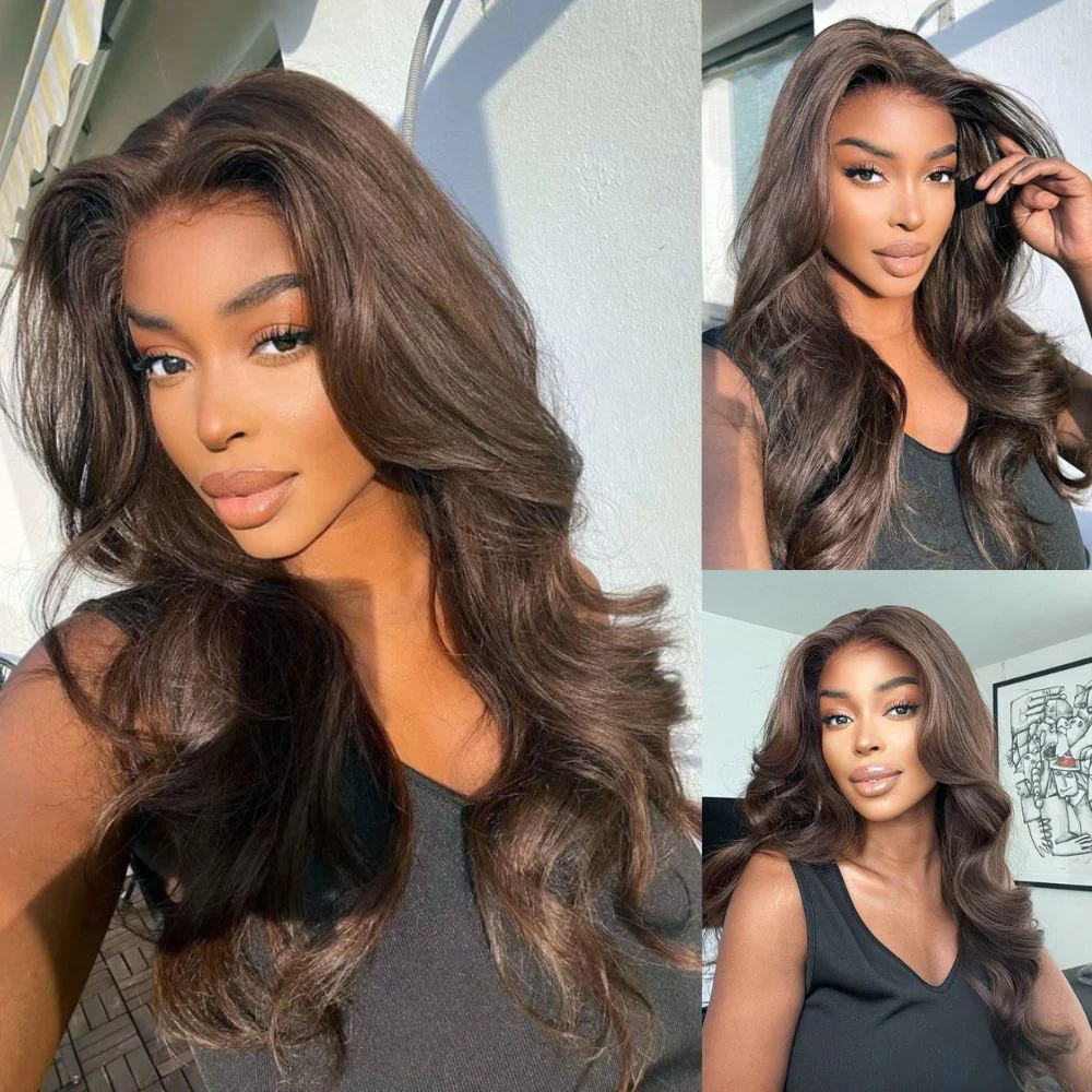 Camel Brown Layered Cut With Curtain Bang Quick Weave Lace Wig
