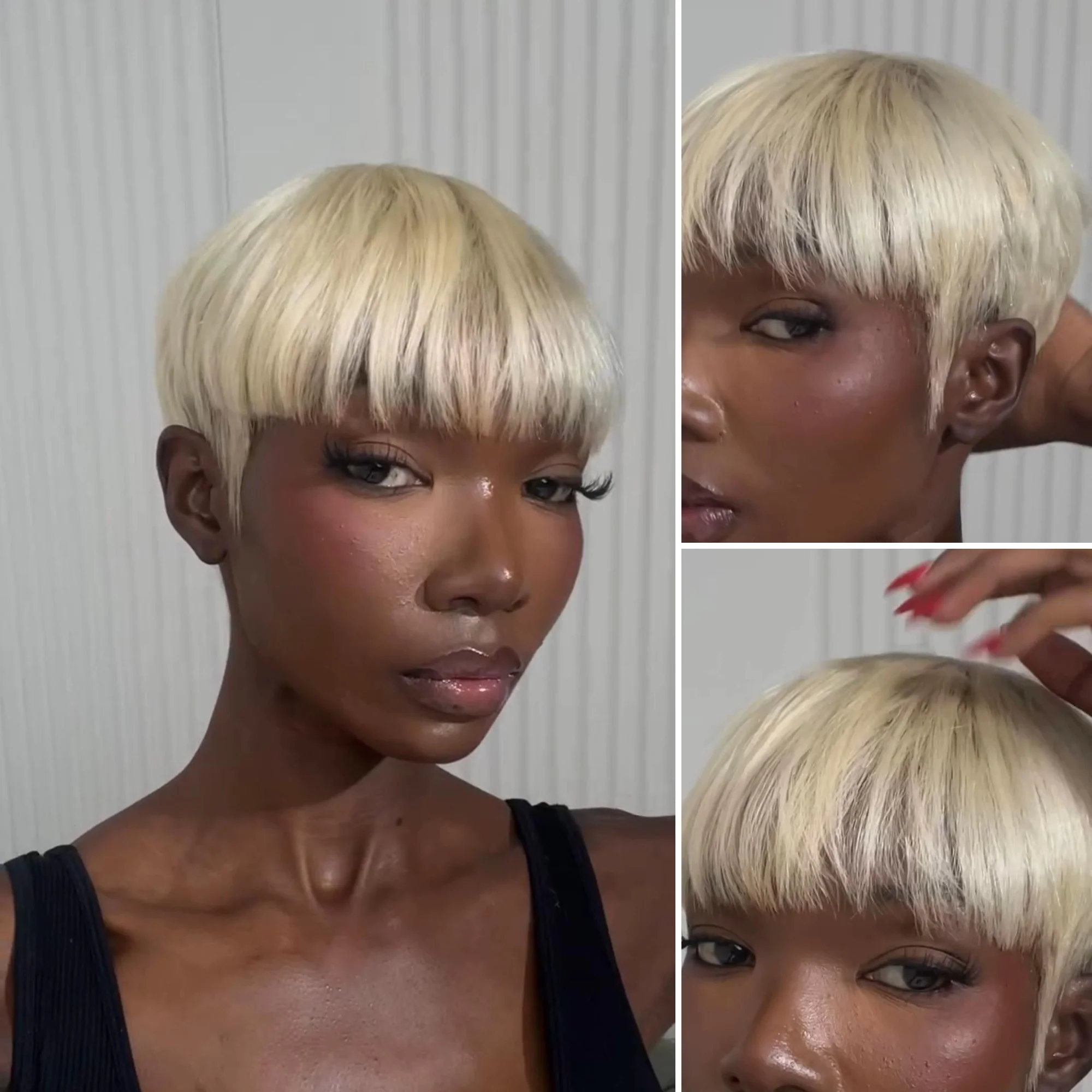 613 Blonde Glueless Short Pixie Hair Bowler Cut Wig