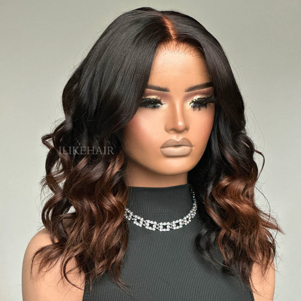 Medium Length Ombre Brown Wavy 5x5 Lace Closure Wig