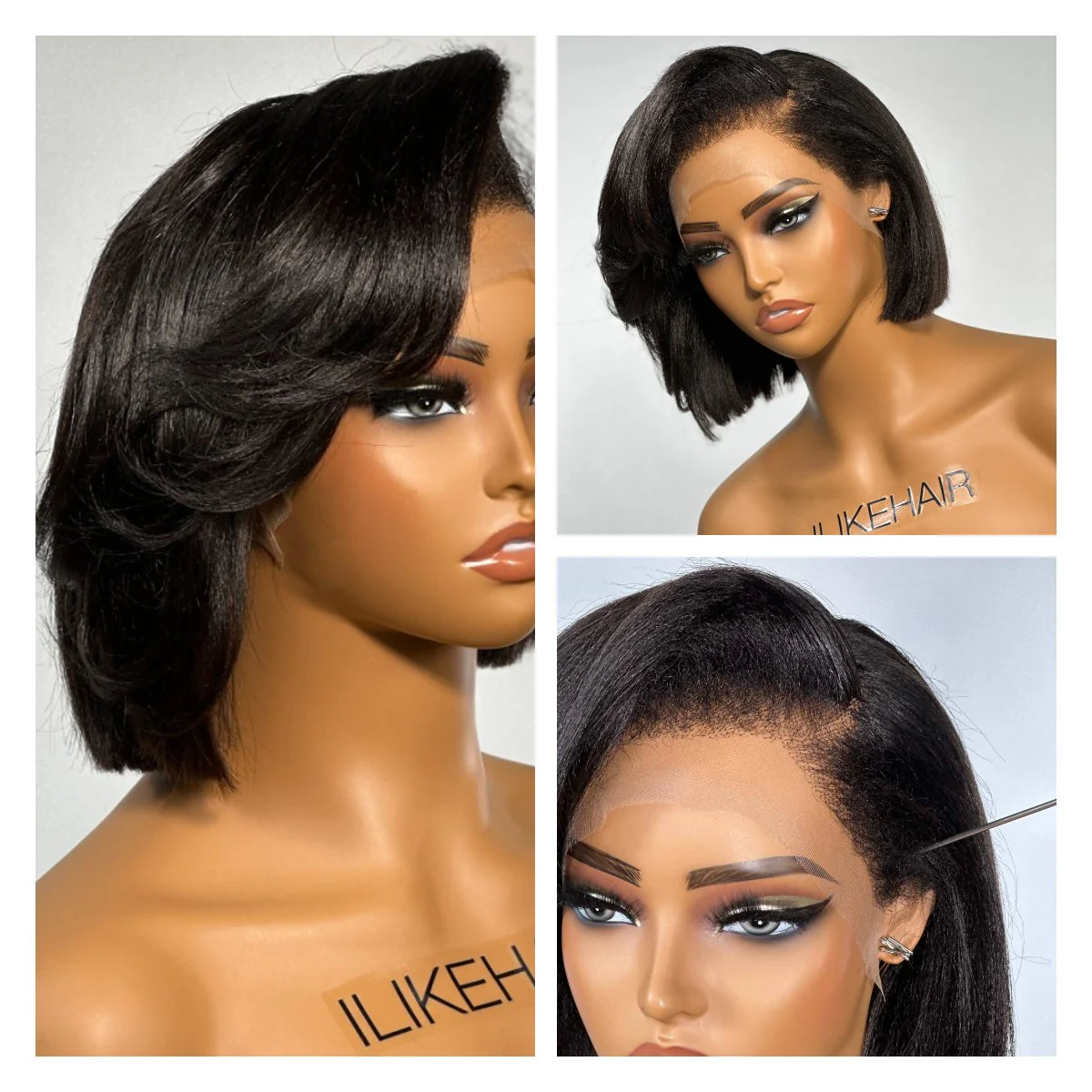 Yaki Bob 13x4 Lace Front Wig With Kinky Edges Side Layered Bangs