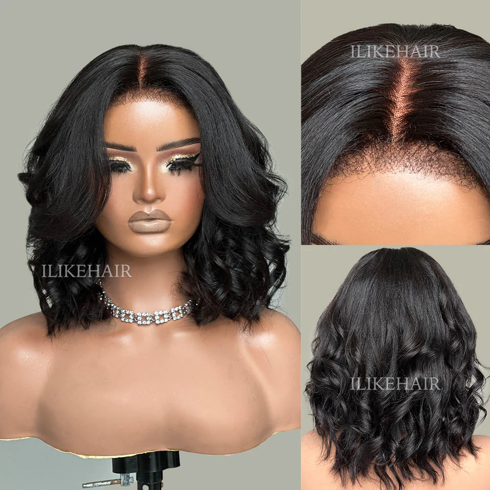 Put on & Go Yaki Wavy Bob  5x5 Pre-cut Lace With Kinky Edges  Wig