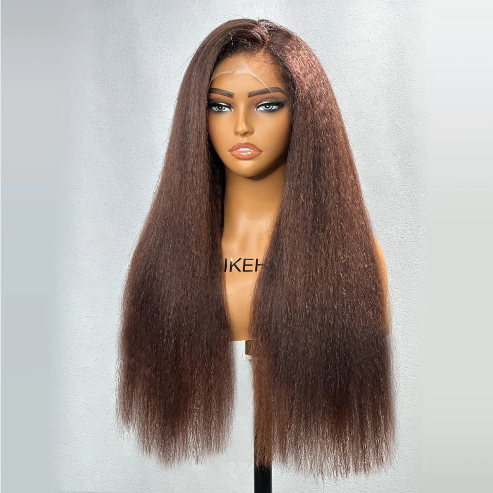 Brown Kinky Straight HD Lace Frontal With 4C Kinky Edges Wig