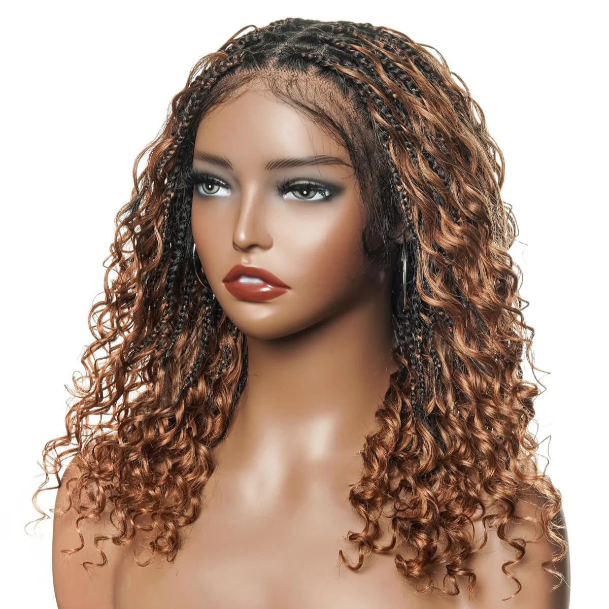 Honey Brown Flexi-fit Full Lace Boho Braided Short Wig With Invisi Drawstring