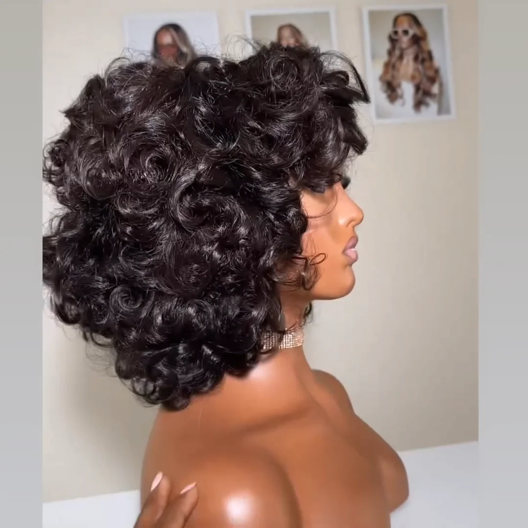 Natural Black Curly Bob 5��5 Lace Human Hair Wig