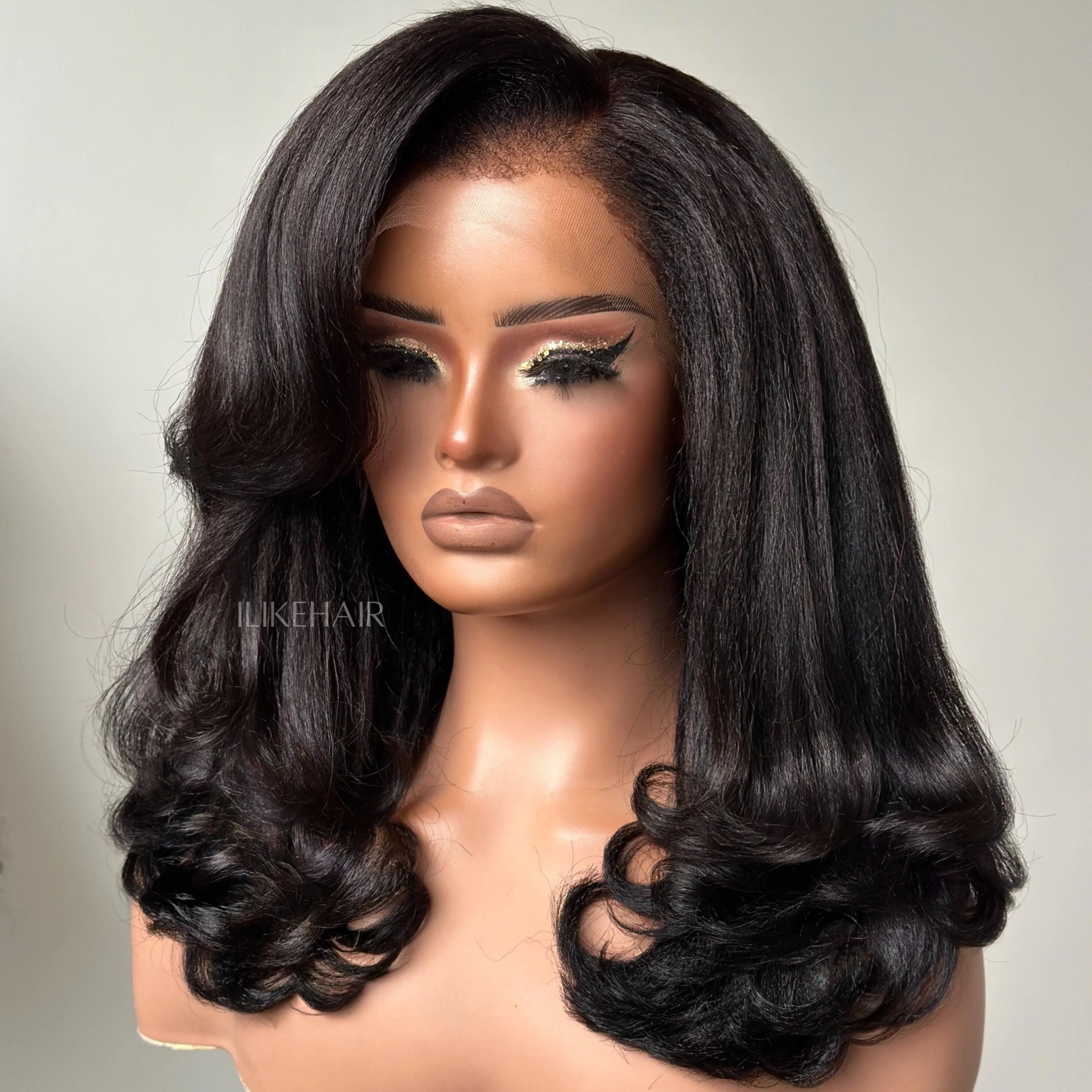 Trendy Layered Blowout Kinky Straight HD Lace Front Kinky Edges Wig