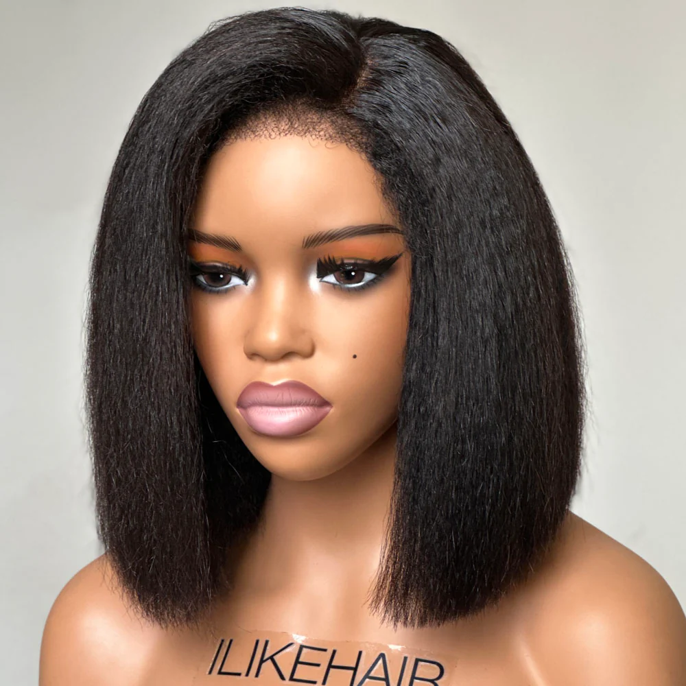 Put on & Go 5x5 Kinky Straight 4C Kinky Edges Pre Cut HD Lace Short Bob Wig