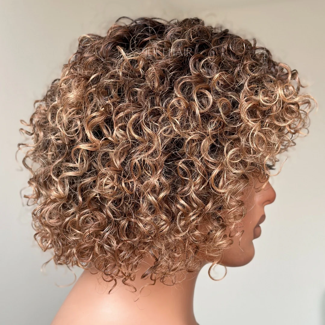 Put On & Go Short Ombre Honey Blonde Curly Wig With Bangs