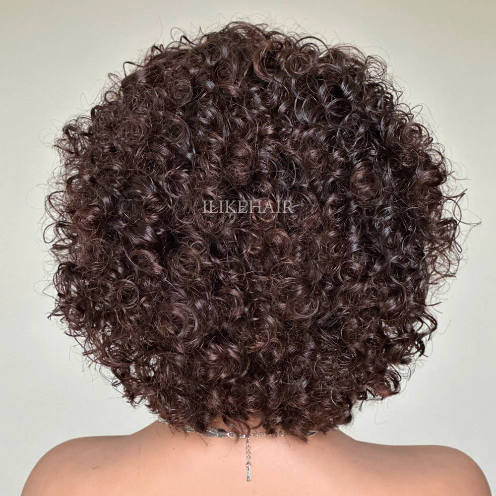 Glueless Short Curly African Bob Wigs Brown Human Hair Lace  Wig