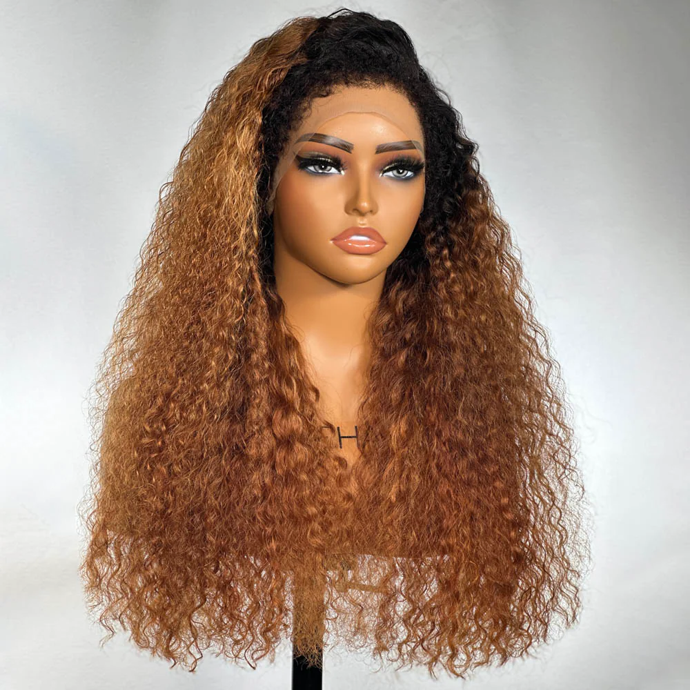 Ombre  Brown Front & Back Curly Edges 13x4 Lace Frontal Curly Wig