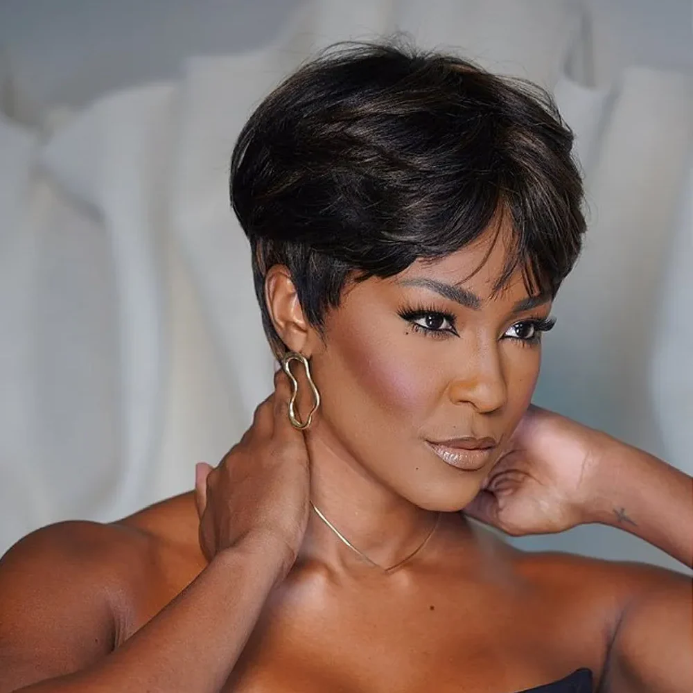 Blonde Highlight Bowler Cut Pixie Hair Wig