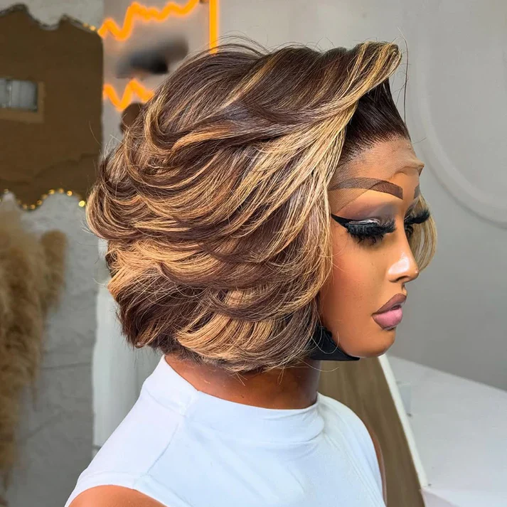 Blonde Highlights Rich Layered Volume Bob 5x5 Lace Closure Wig