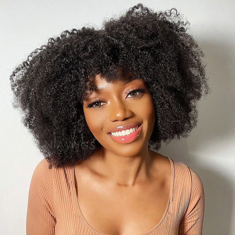 Afro Kinky Curly Glueless Wig With Bangs