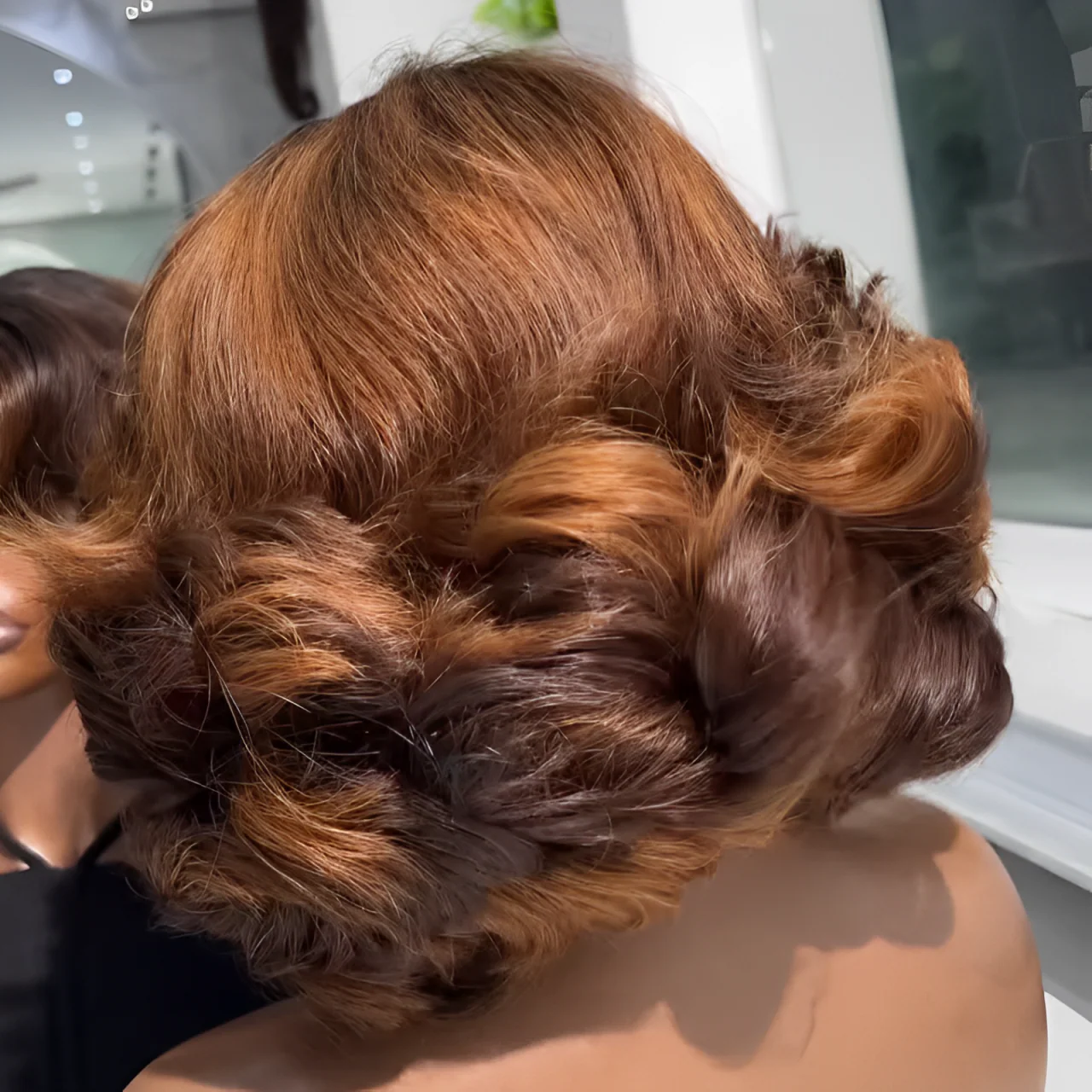 Brown Highlights Bouncy Wave Bob Lace Closure Wig