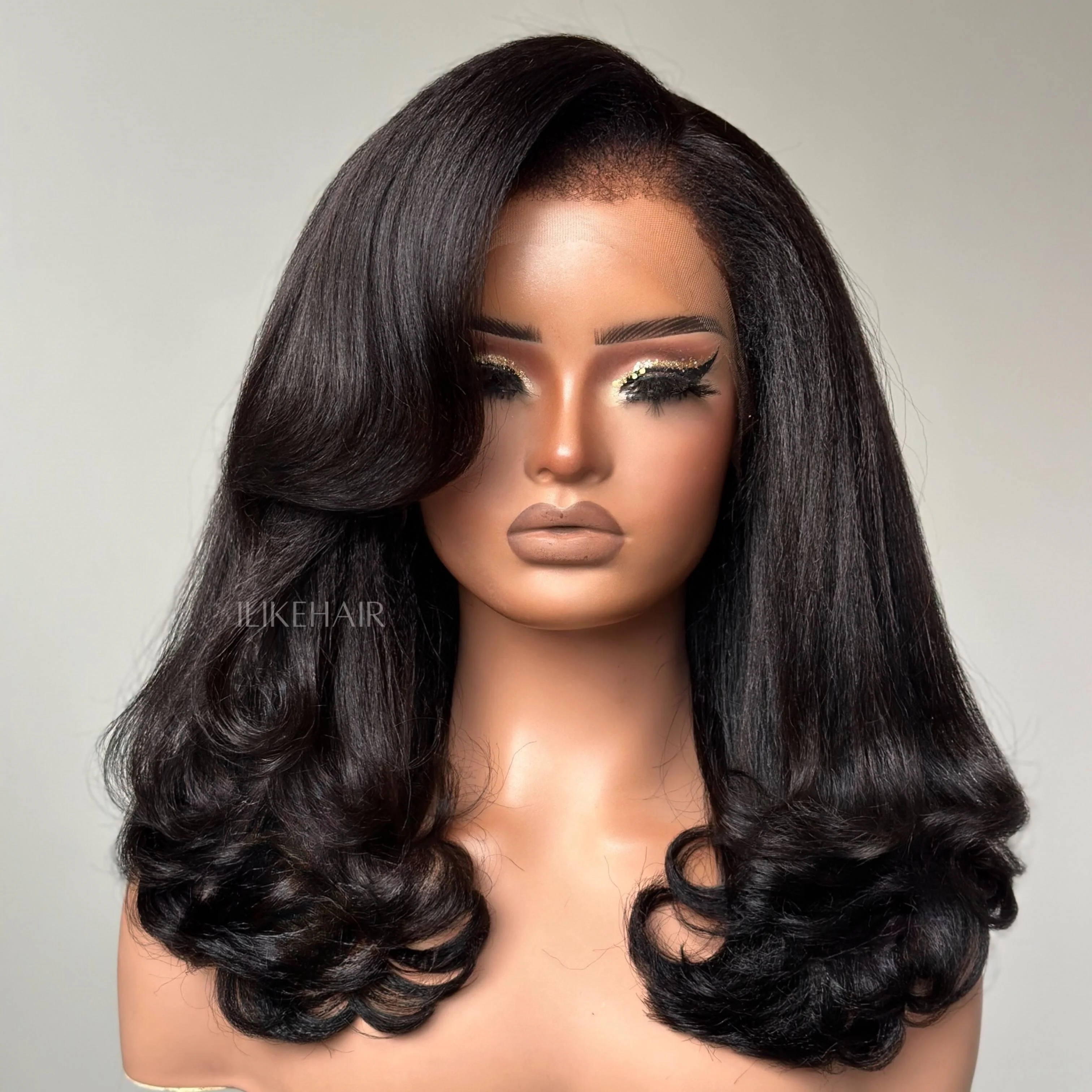 Trendy Layered Blowout Kinky Straight HD Lace Front Kinky Edges Wig