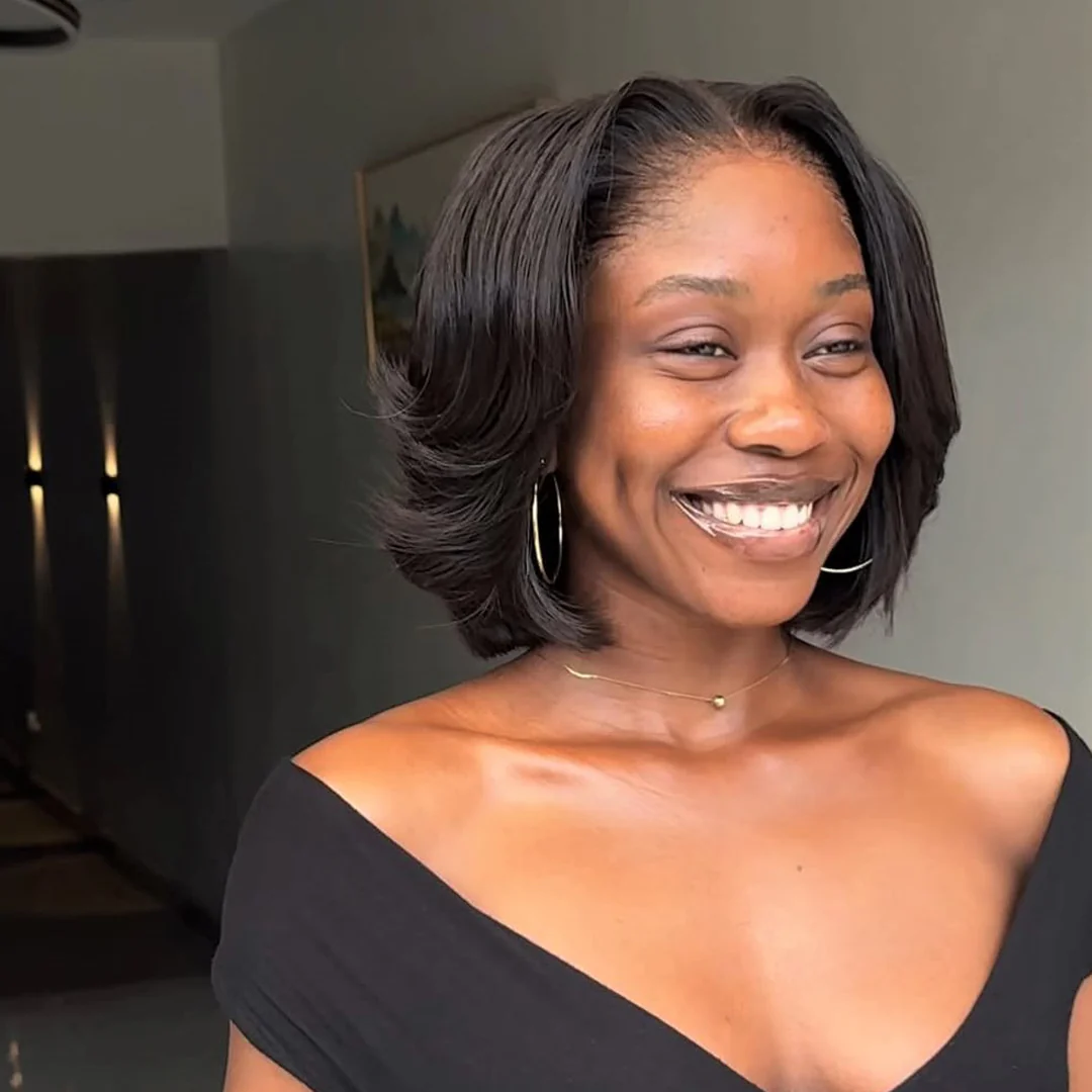 Glueless Blowout Layered Cut Bob 5x5 Lace Closure Wig