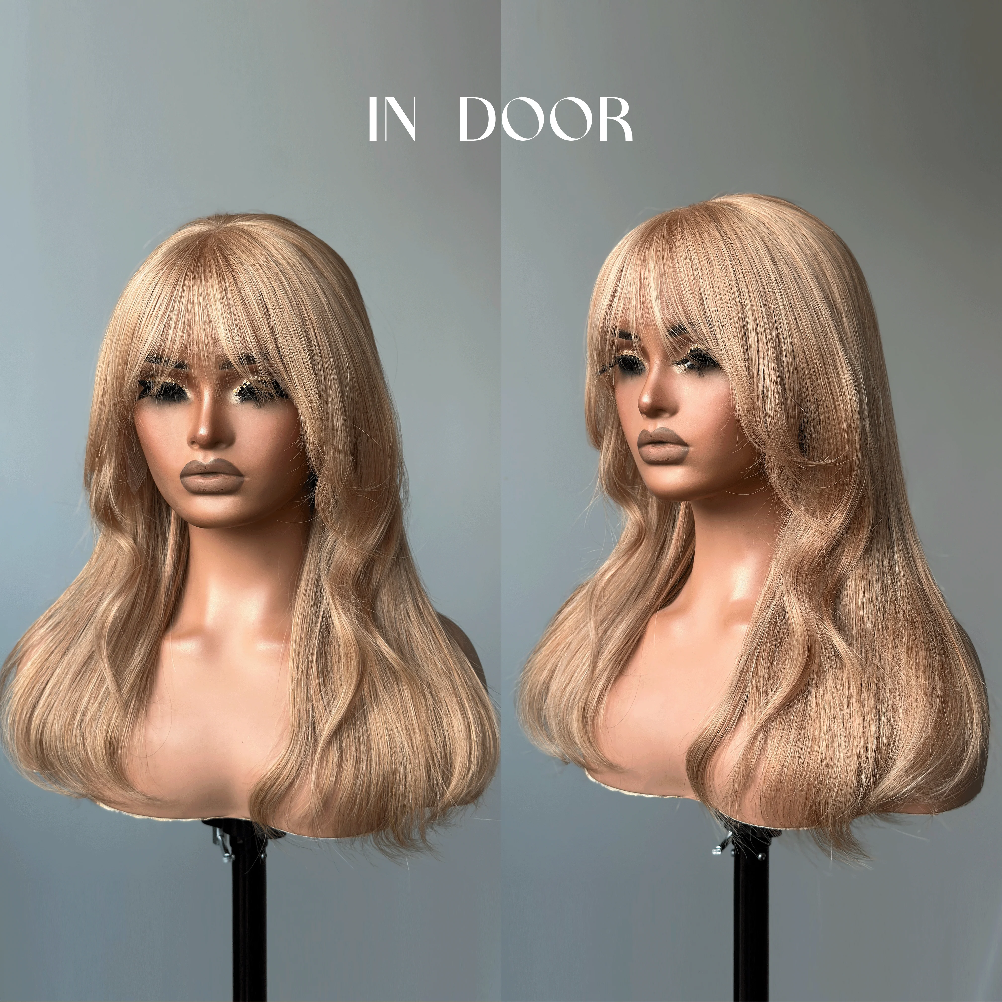 Honey Blonde Hair Wig With Bangs Glueless 13x4 Frontal Lace Wig 100% Human Hair