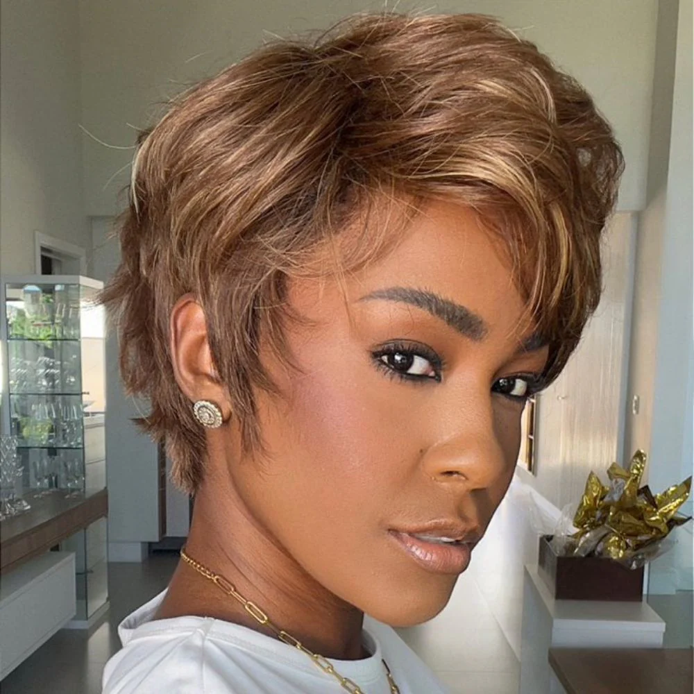 Put on & Go Layered Short Pixie Cut Human Hair Wig With Bang