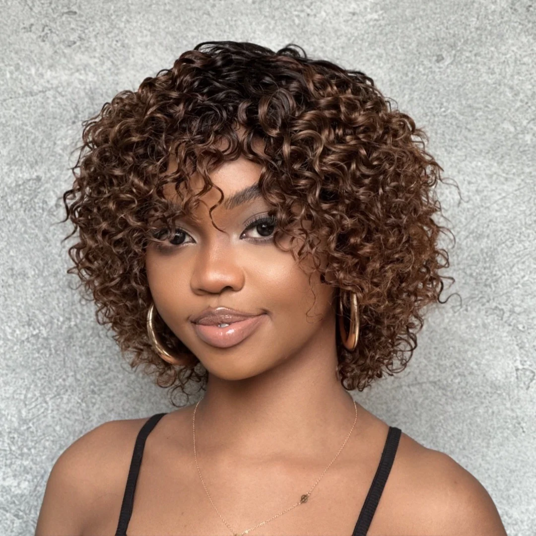 Natural & Effortless Ombre Brown Short Pixie Curly Wig