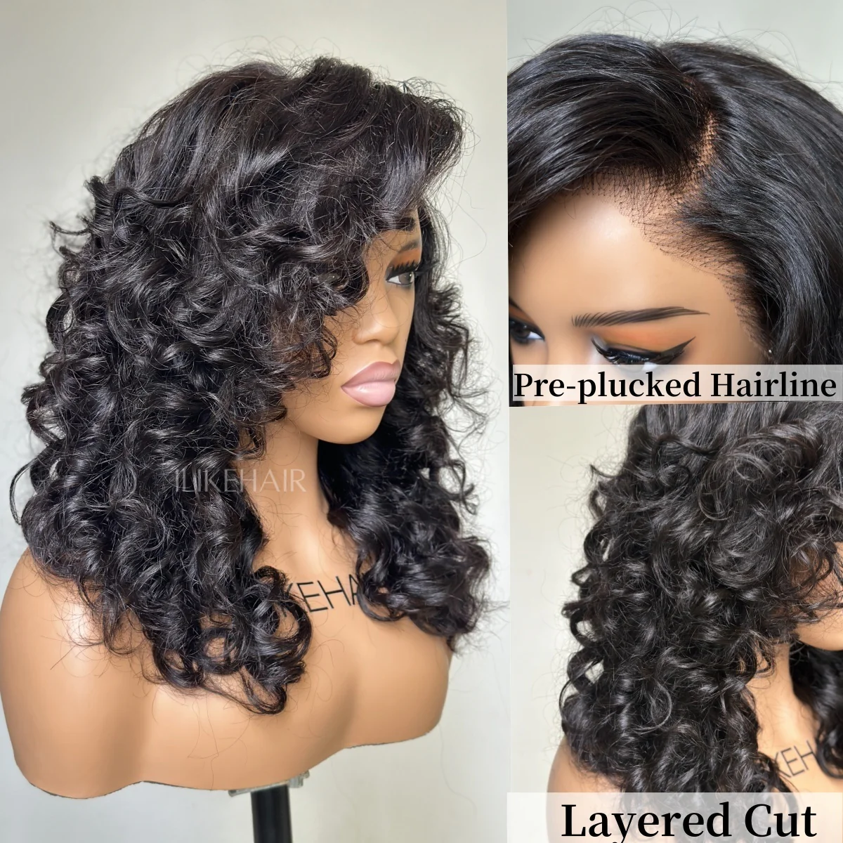 Natural Loose Bouncy Curly Human Hair 13��4 Lace Frontal Wig