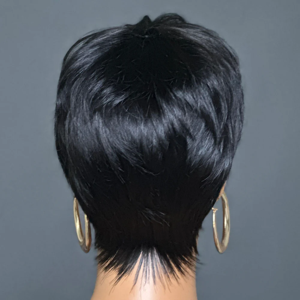 Put on & Go Layered Short Pixie Cut Human Hair Wig With Bang