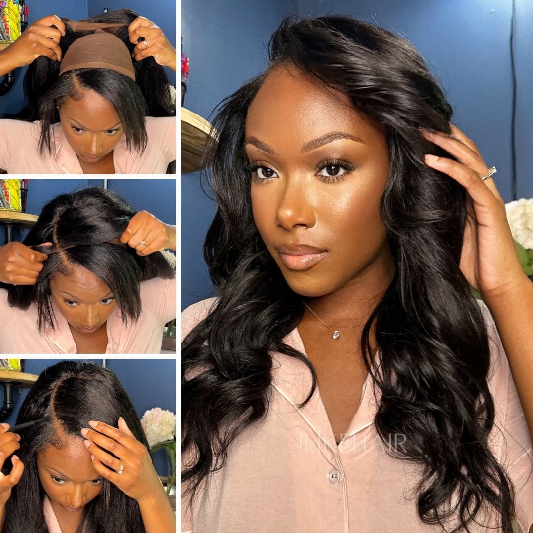 Natural Kinky Straight Glueless HD Lace Closure Half Wig