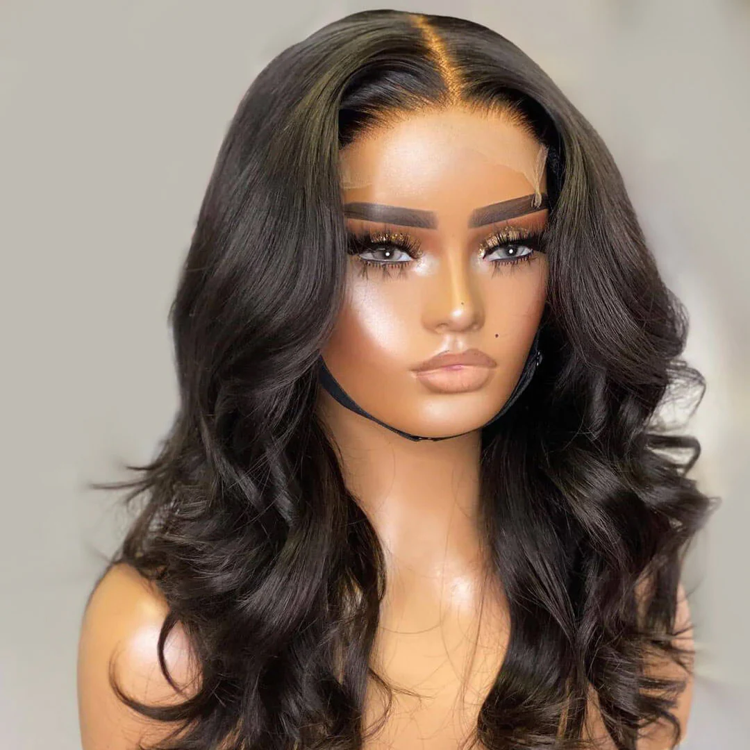 Natual Black Body Wave Glueless 5x5 Lace Closure Wig