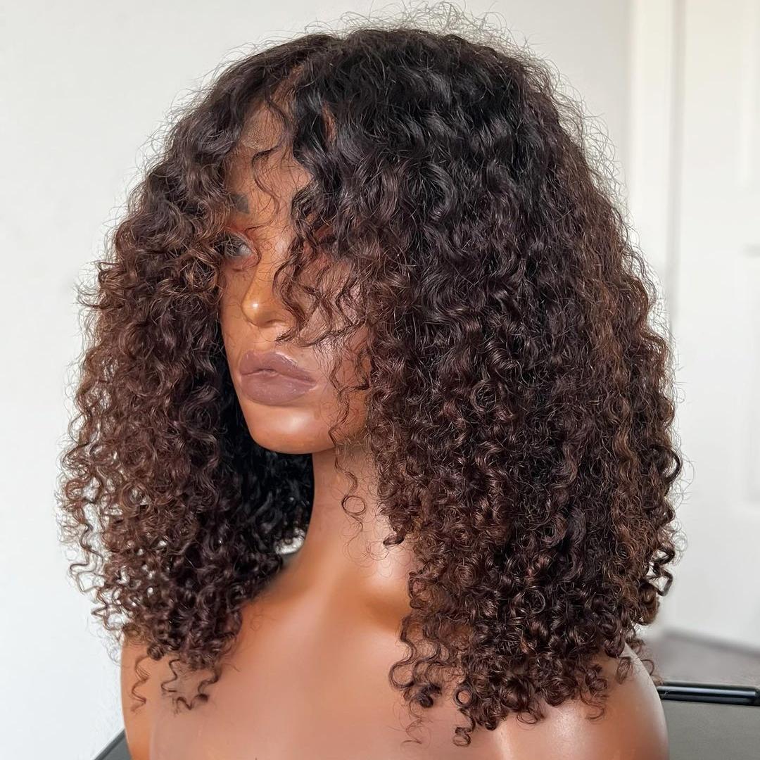Glueless Ombre Chocolate Brown Curly 5x5 Lace Closure Wig
