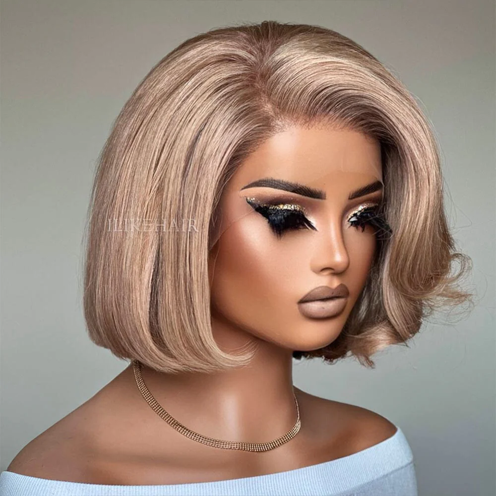 Ash Blonde Side Part Layered Bob 13x4 Lace Front Wig