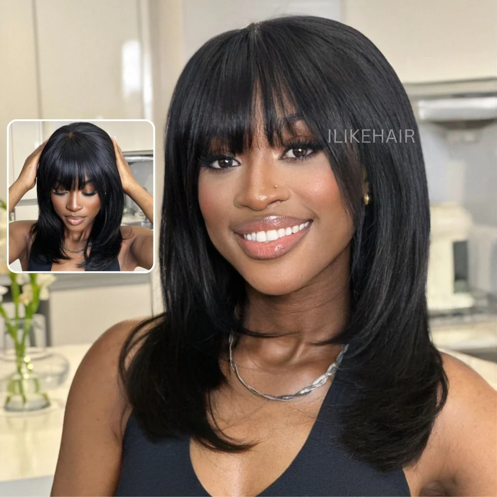 Short Face-Framing Layered Cut Straight Lace Closure Wig With Bangs
