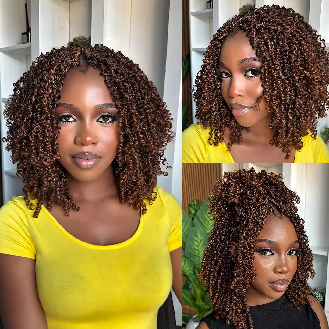 Chestnut Brown Full Lace Knotless Micro Passion Twists Crochet Invisi Drawstring Wig