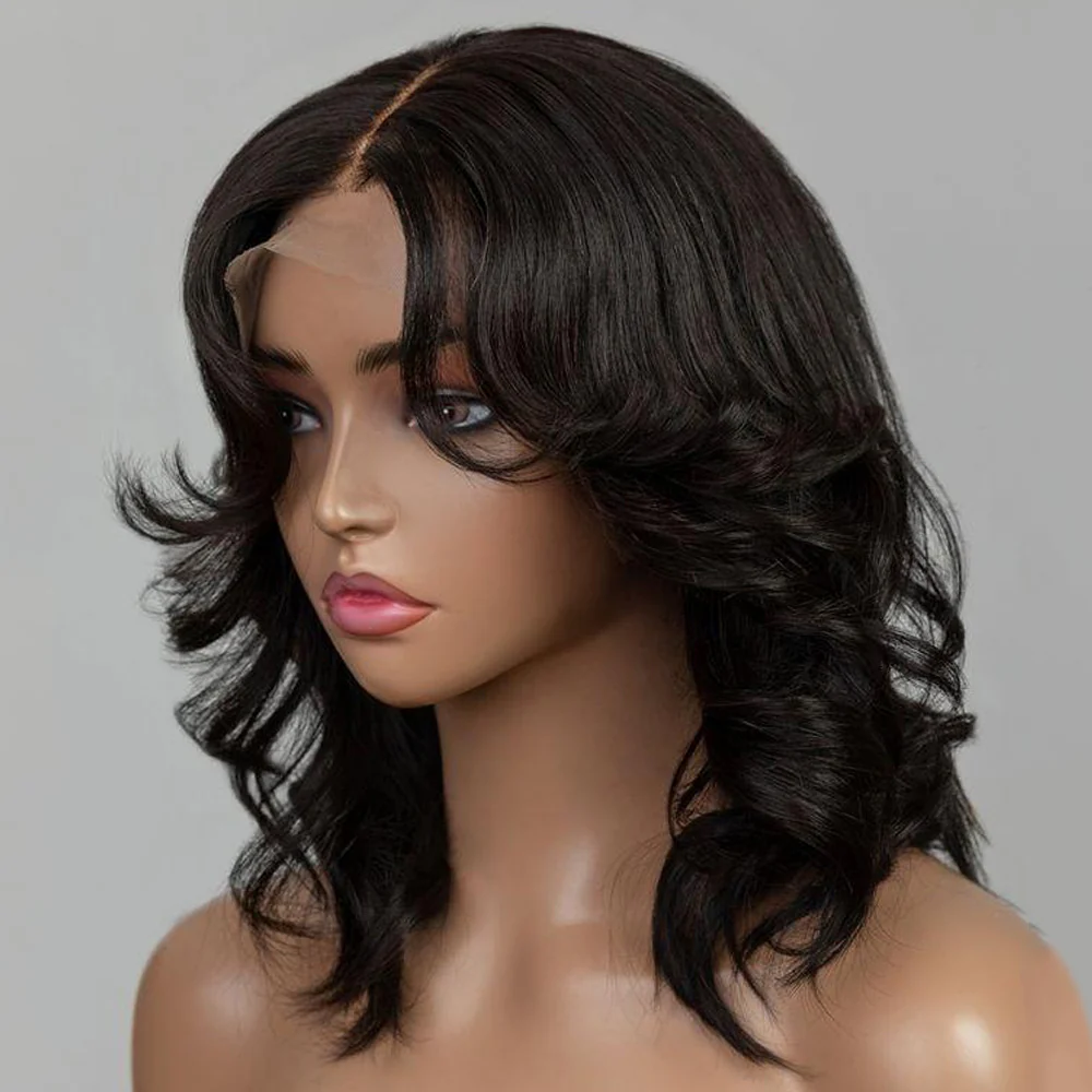 Designer Layered Short Wavy Human Hair 13x4 Lace Front Wig