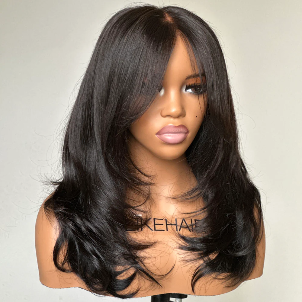 Put on & Go Layered Wavy Curtain Bangs Pre Cut Lace Closure Wig