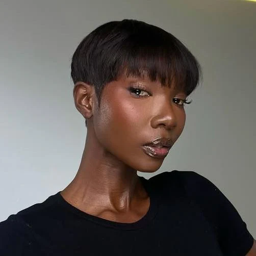Put on  & Go Natural Black Short Pixie Hair Bowler Cut Wig