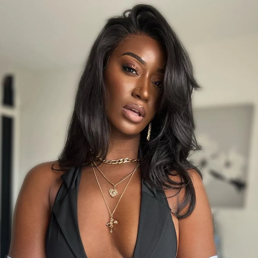 Layered Cut Wavy Human Hair Lace Front Wig With Butterfly Bangs