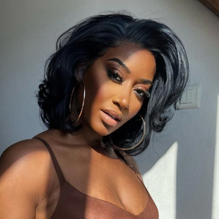 Layered Bob Short Wavy Lace  Wig Human Hair