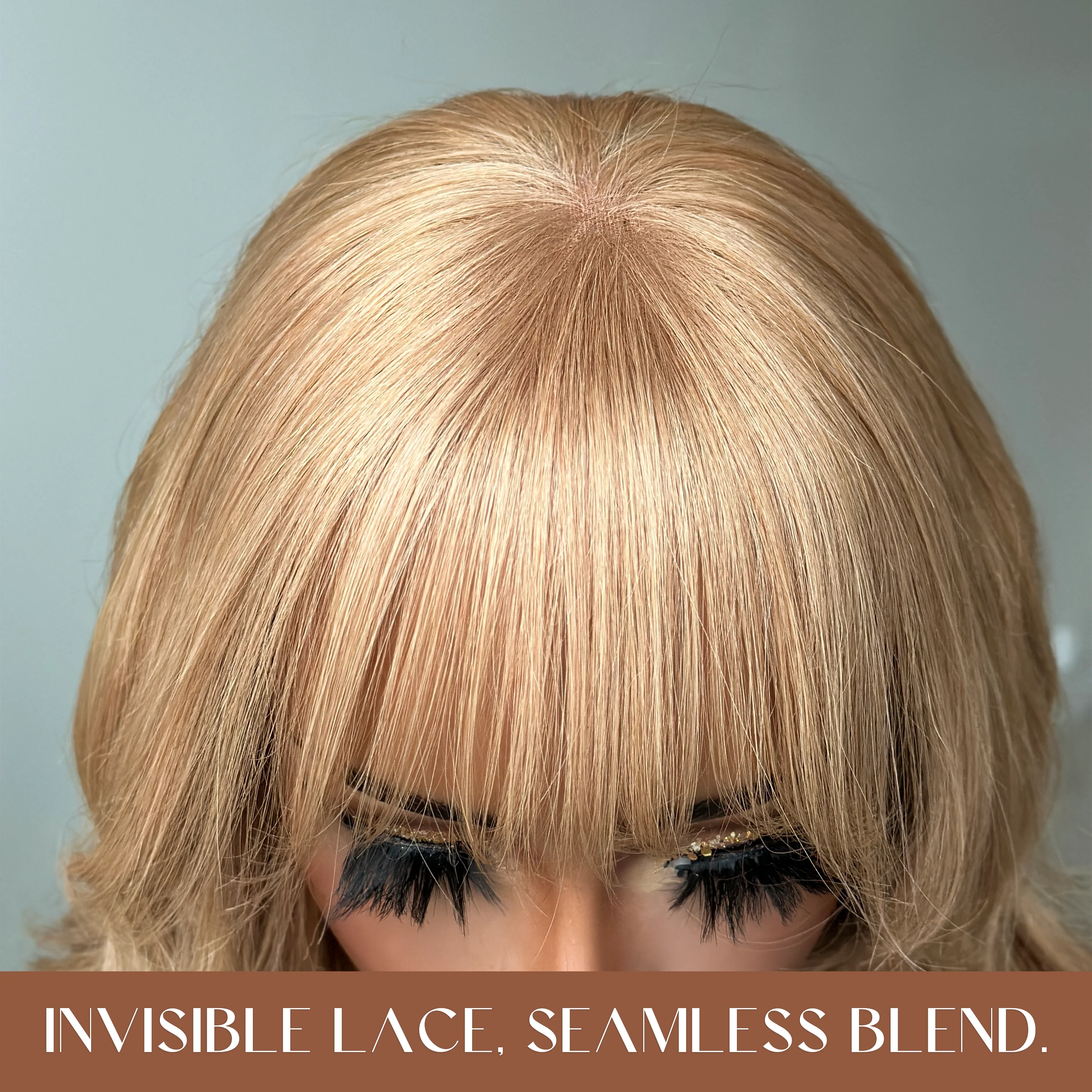 Honey Blonde Hair Wig With Bangs Glueless 13x4 Frontal Lace Wig 100% Human Hair