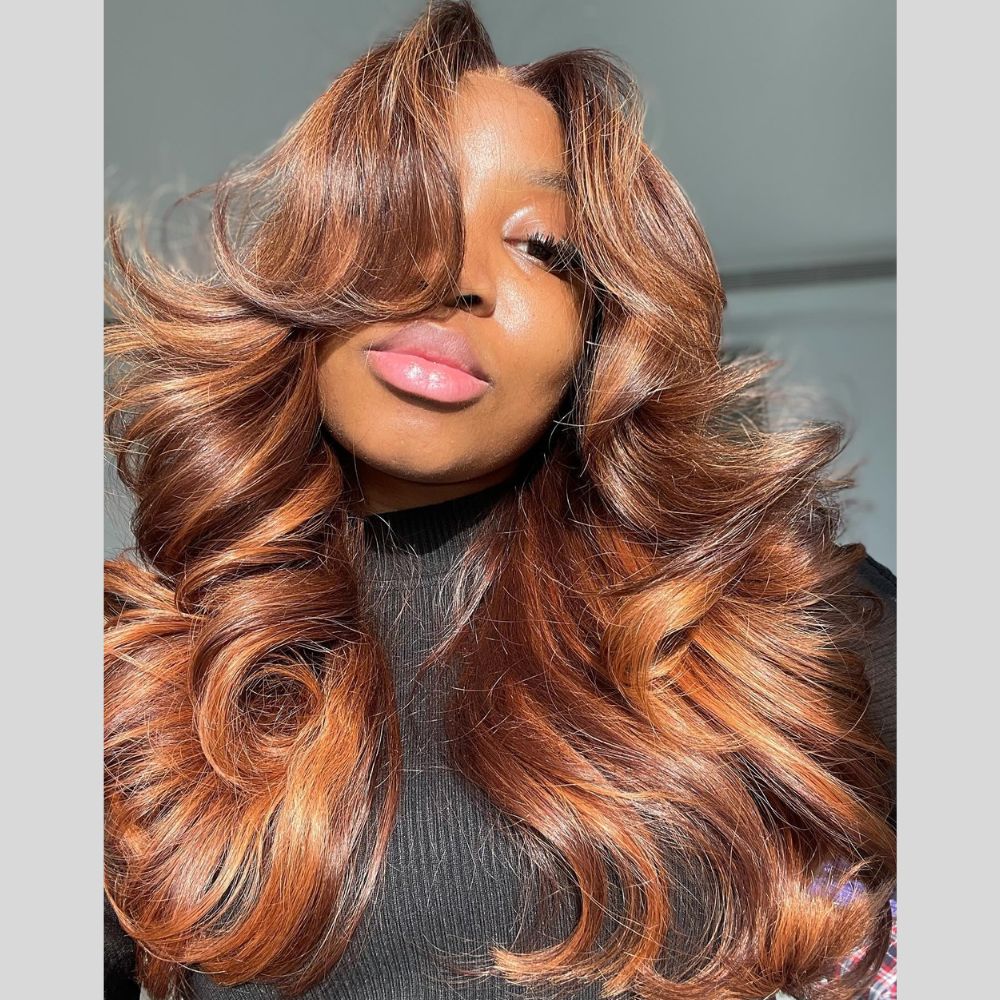 Elegant Copper Highlights Layered Cut Wavy Glueless 4x4 Closure Lace Wig