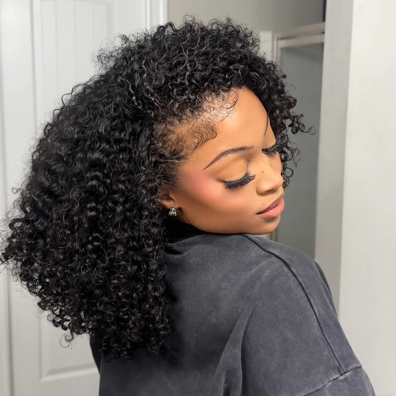 Kinky Curly Flexible Fit Half Wig With Drawstring Natural Hairline Beginner Friendly